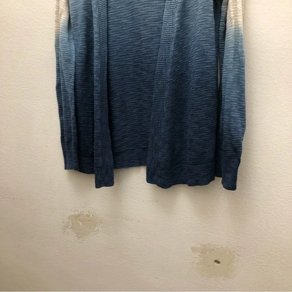 Sonoma W Size L Cream/Blue Color-Block Drop Shoulder Open-Front Cardigan Sweater - Picture 4 of 9